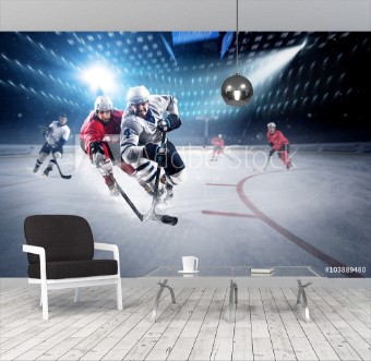 Picture of Hockey players shoots the puck and attacks